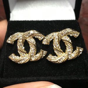 Letter C 14K Gold Plated Silver w/ Crystal Earring